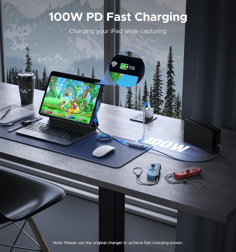 Warrky بطاقة التقاط الفيديو مع 100 واط من الطاقة وUSB-C بزاوية قائمة | 1080P 60Hz HD | بطاقة التقاط البث مصممة لـ Quest 3 / iPad، متوافقة مع Switch وPS5 وPS4 - Image 4